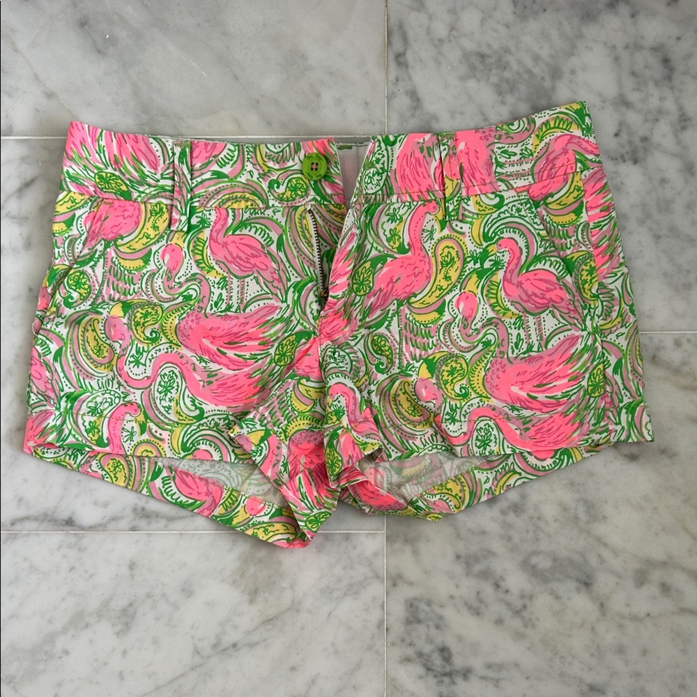 Lilly Pulitzer Pink and Green Flamingo High Waist Shorts